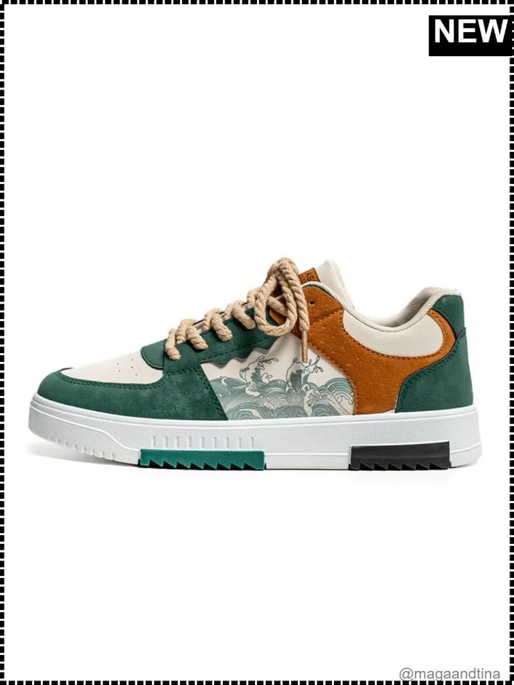Men's Retro Patchwork Faux Leather Skateboard Sneaker